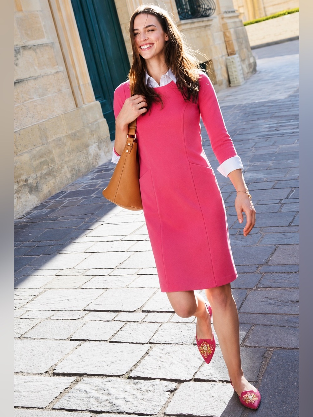 Boden womens size 6 Ellen ottoman ribbed Pink Sheath Dress Career casual